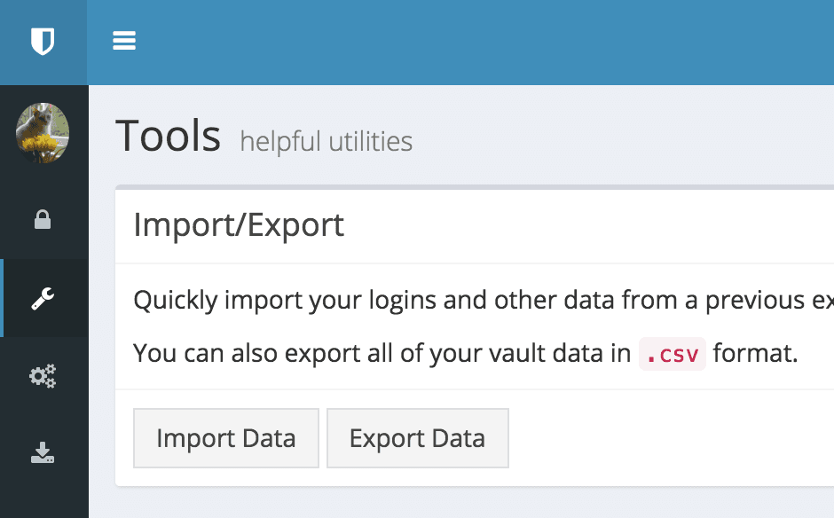 Bitwarden web vault 数据导入页面
